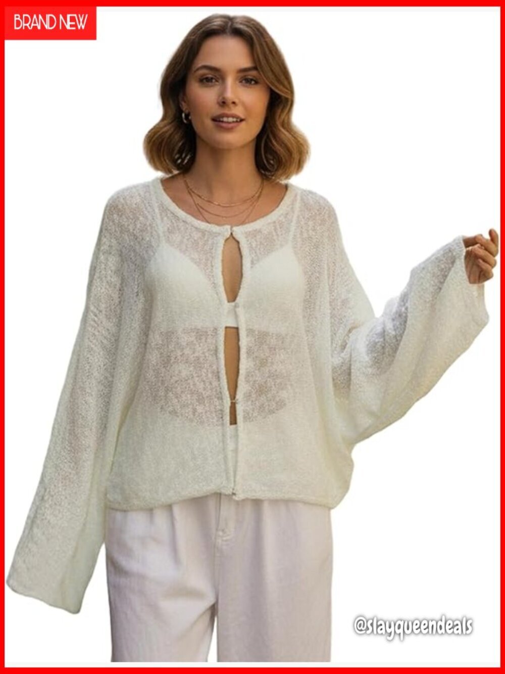 Loose Fit Cardigan Boat Neck Long Sleeve Hook Eye Casual Knit Top